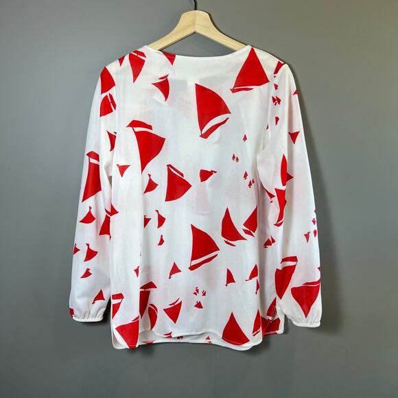 Vintage 70’s Queen's Way to Fashion Red and White Sail Boat Blouse Top Size 14 - Picture 2 of 8